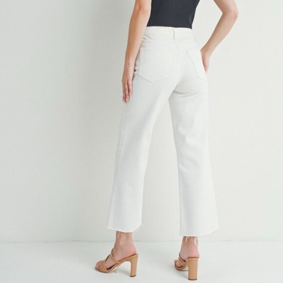 COMING SOON JUST USA WHITE SLIM WIDE LEG DENIM JEANS - Picture 2 of 3